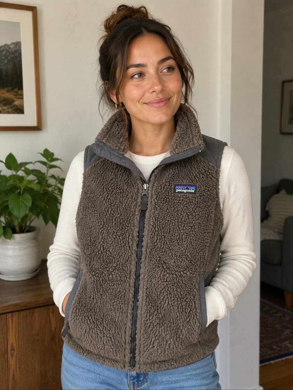 Patagonia W's Classic Retro X Deep Pile Fleece Zip Vest Peat Brown Sz M RP $149